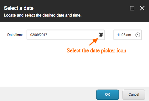 Date Picker dialogue box