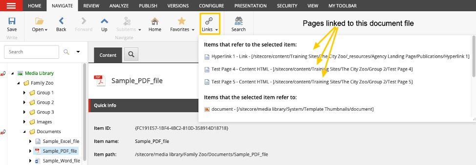 Media Library Ribbon: Navigation and Links