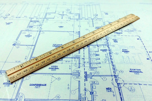 A ruler over a blueprint
