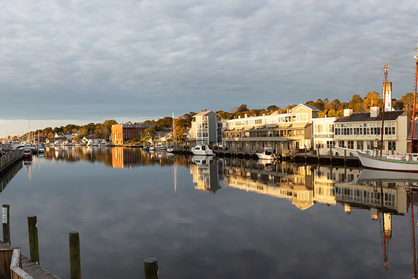 Panoramic view of a river in Stonington, Connecticut.