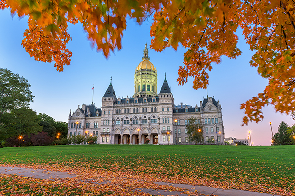 A beautiful autumn view of the State Capitol Building.