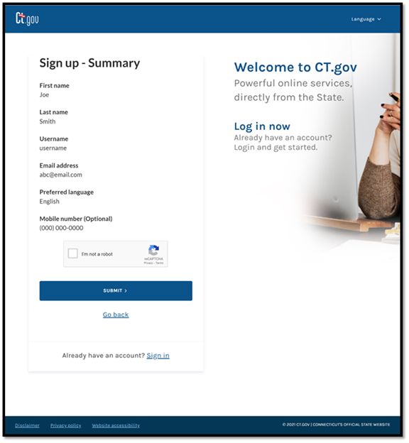 Captcha field on a Business One Stop sign up form.