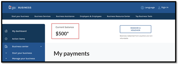 The location of the "Current Balance" information in your business dashboard.