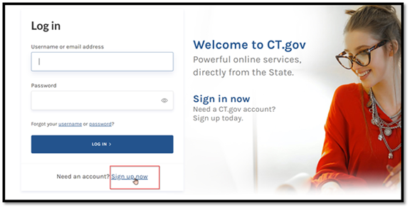The login and sign up window for the Business One Stop website.