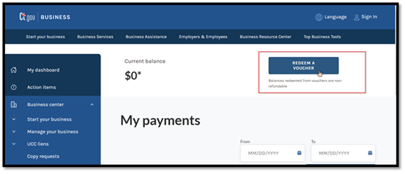 The My Payments screen in your business dashboard.
