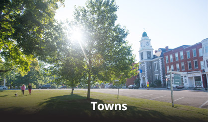 town building with grass area