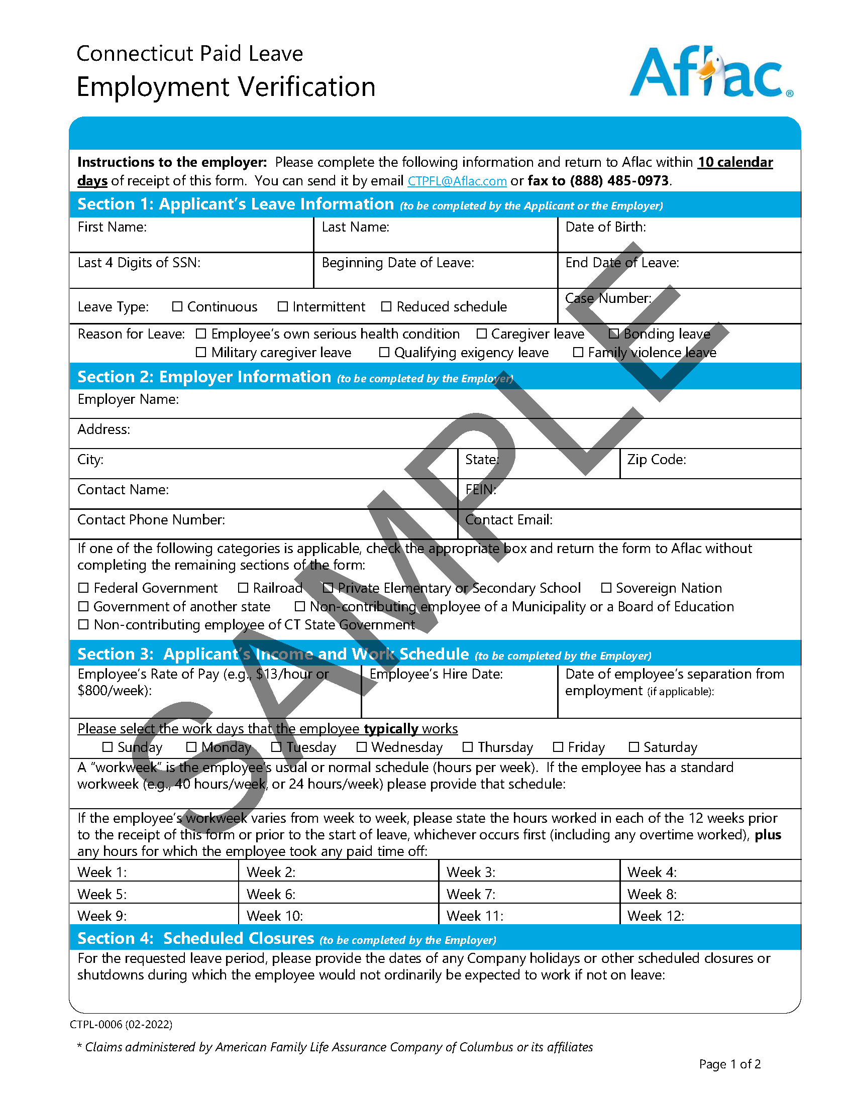 Sample Employment Verification form