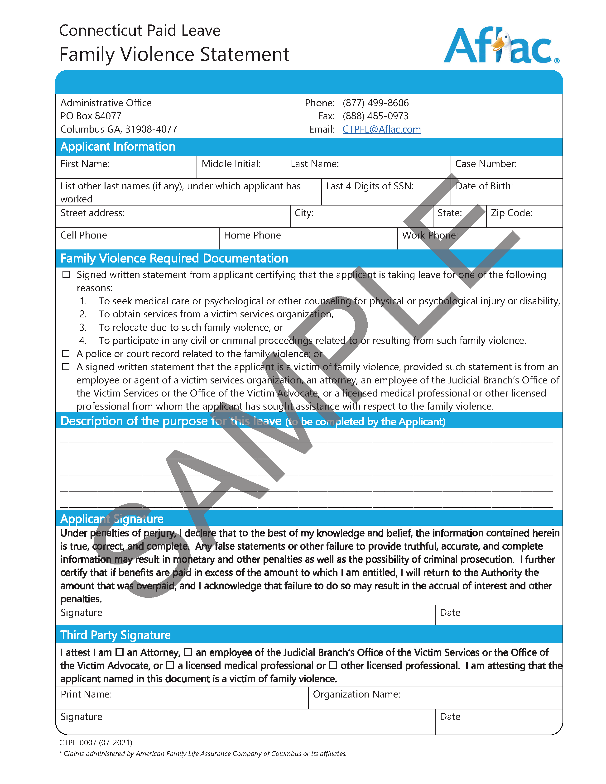Sample Family Violence Statement form