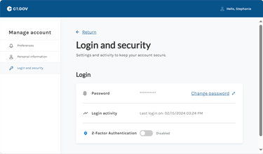 Screenshot of Login and Security settings